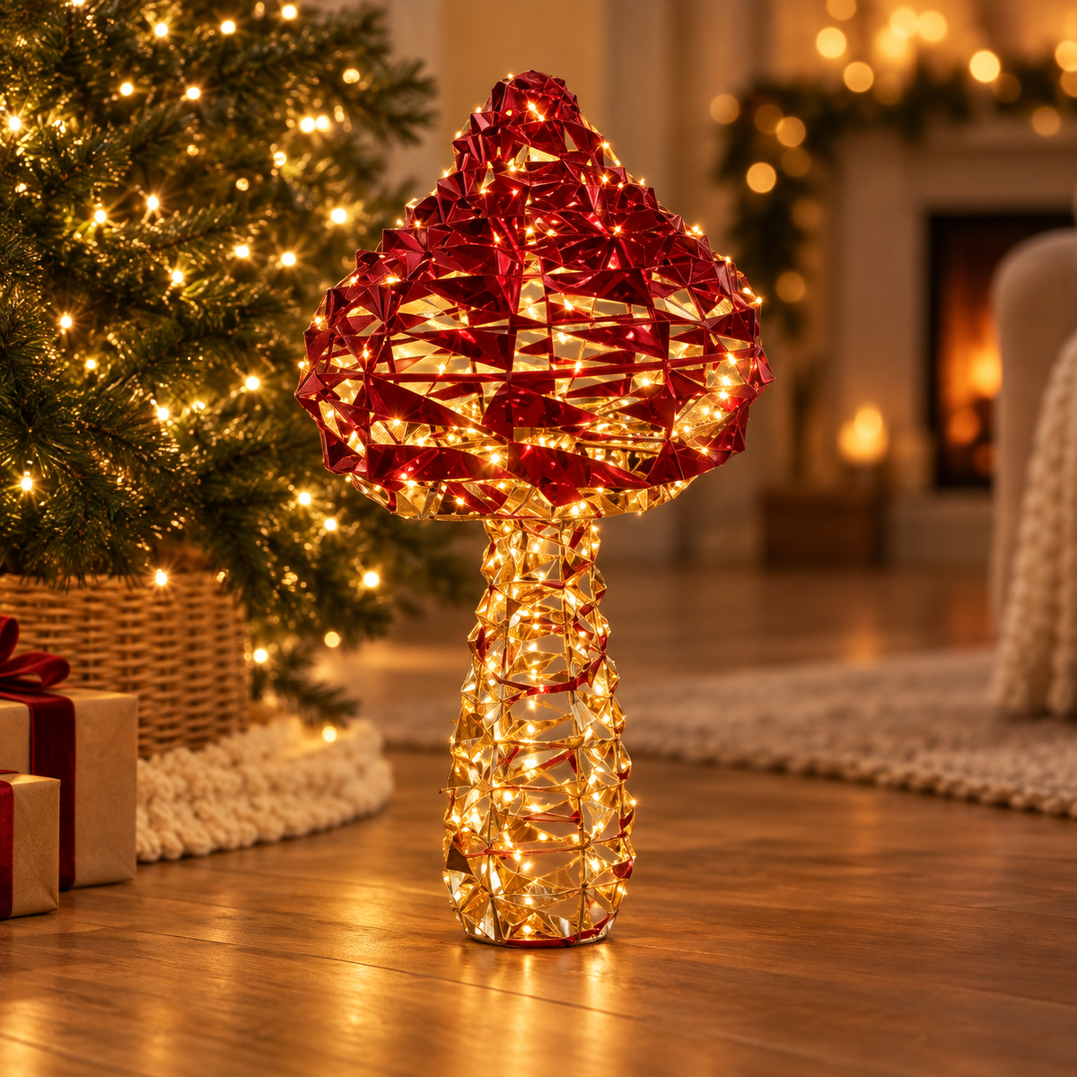 Fungo natalizio luminoso rosso e oro 48 cm con 200 LED