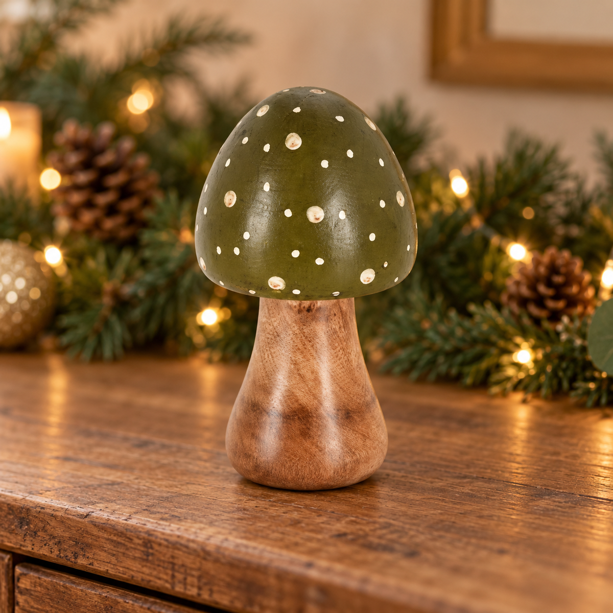 Fungo decorativo in legno di mango 15 cm