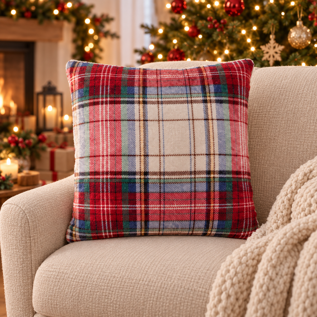 Cuscino tartan 45×45 cm con retro sherpa