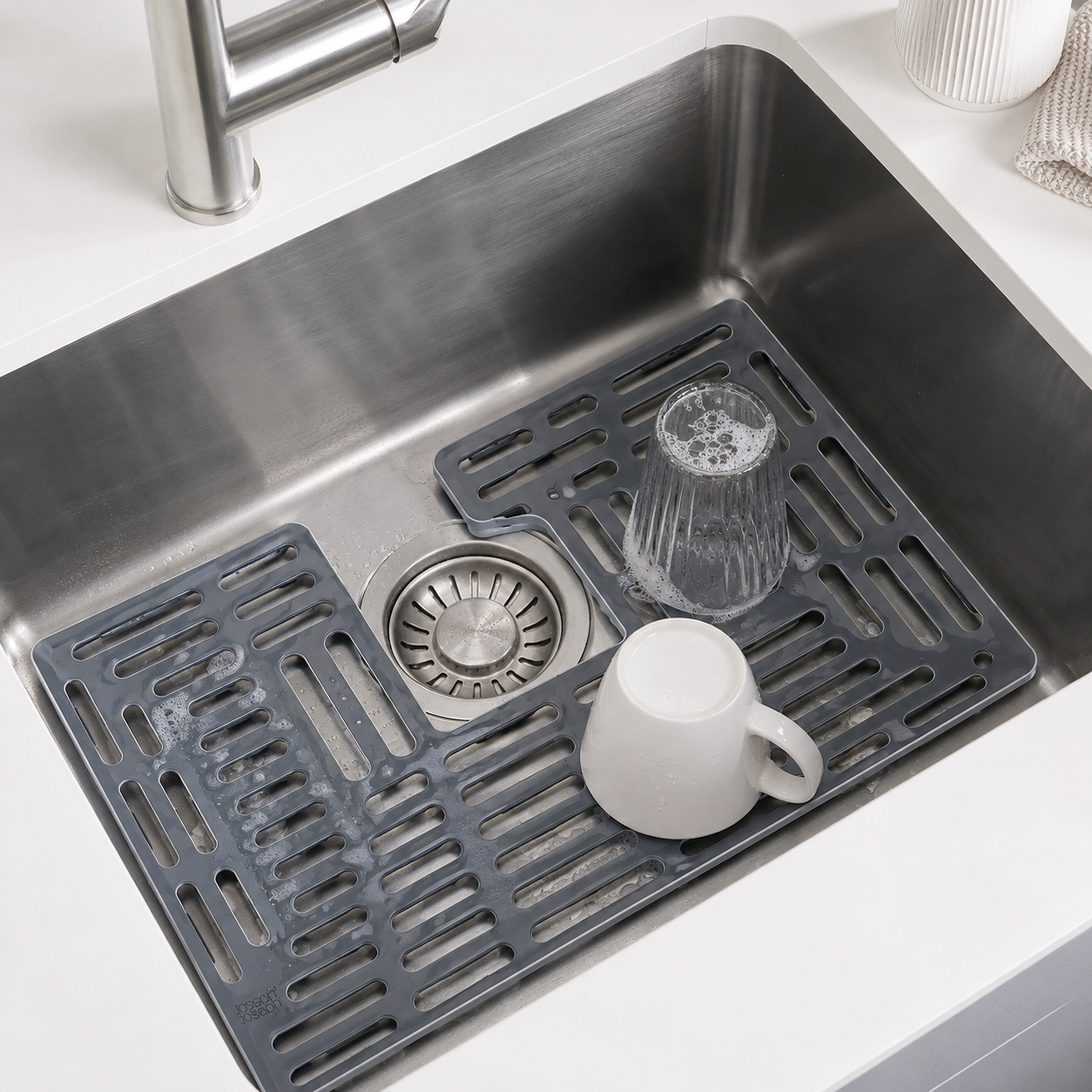 Tappetino protettivo regolabile per lavello in TPR/ABS grigio – Sink Saver