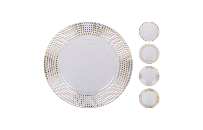 Piatto decorativo bianco e oro 33 cm, 4 design assortiti