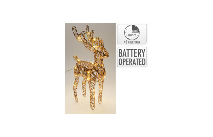 Renna natalizia champagne 37 cm con 30 LED e timer