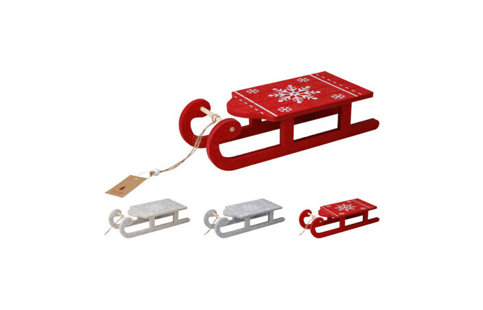 Slitta decorativa natalizia con fiocchi di neve 35 cm
