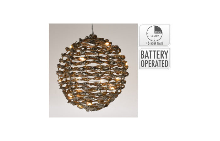 Sfera natalizia oro 15 cm con 20 micro LED e timer
