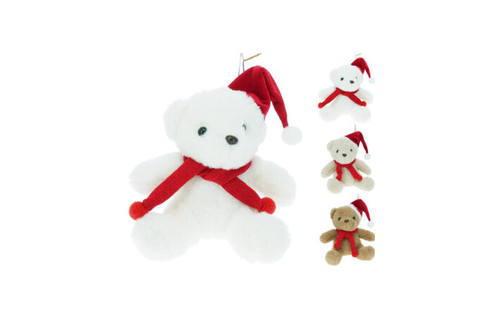 Orso natalizio di peluche 15 cm con cappello e sciarpa
