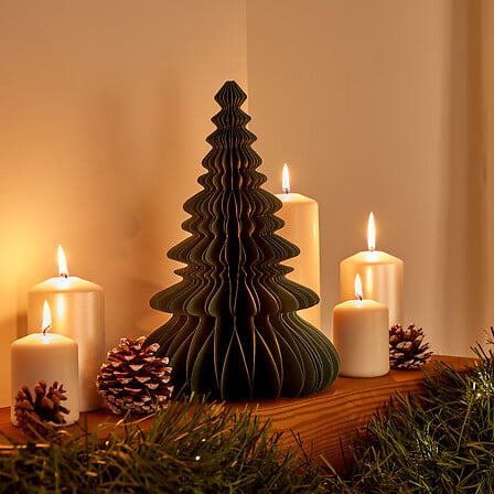 Albero di Natale decorativo in carta verde e oro – 30 cm