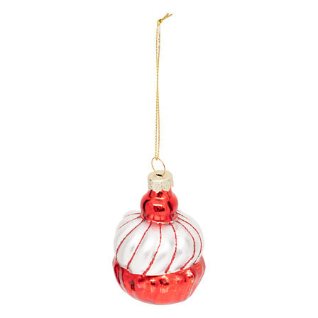 Addobbo natalizio cupcake in vetro rosso e bianco 7 cm