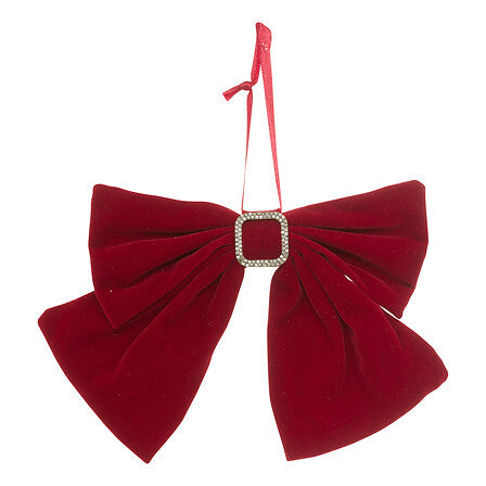 Fiocco natalizio rosso effetto velluto con strass 16 cm