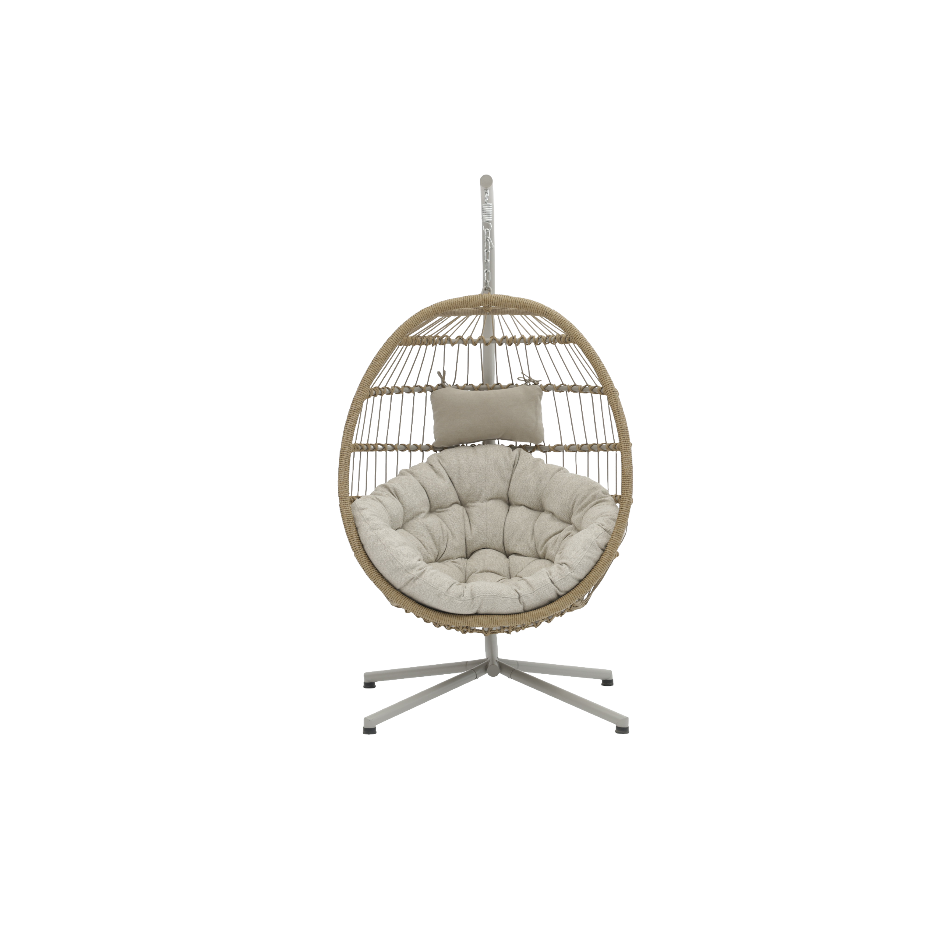 Poltrona sospesa da giardino in rattan con cuscini beige – Marta
