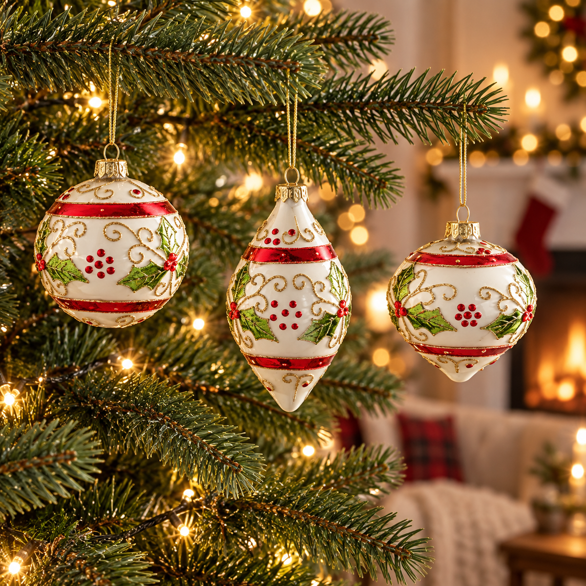 Decorazione natalizia in vetro bianco con agrifoglio 8 cm – Mica Decorations