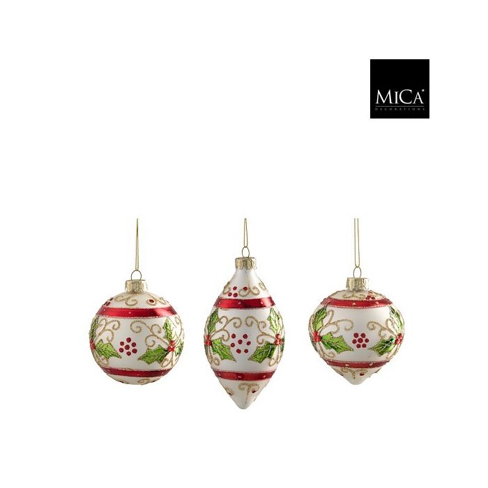 Decorazione natalizia in vetro bianco con agrifoglio 8 cm – Mica Decorations