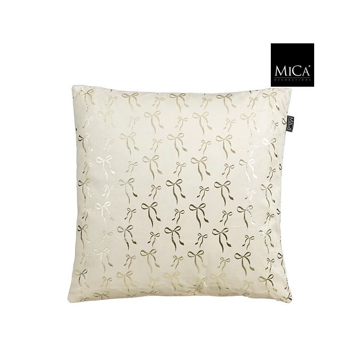 Cuscino natalizio crema con fiocchi dorati 45 × 45 cm – Mica Decorations