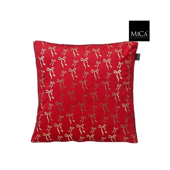 Cuscino natalizio rosso con fiocchi dorati 45 × 45 cm – Mica Decorations