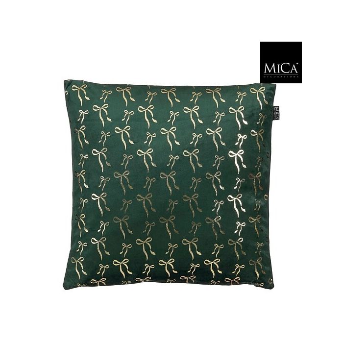 Cuscino natalizio verde con fiocchi dorati 45 × 45 cm – Mica Decorations