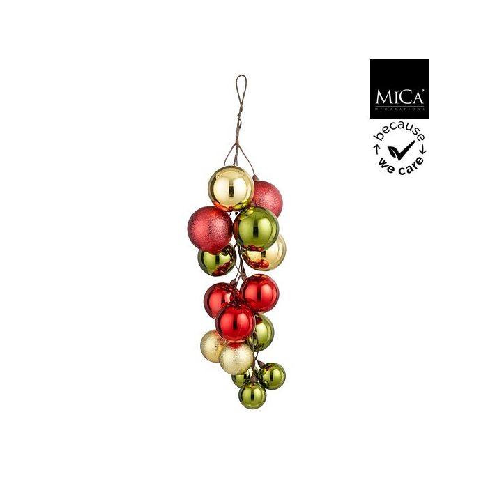 Grappolo natalizio di palline oro, verde e rosso 46 cm – Mica Decorations