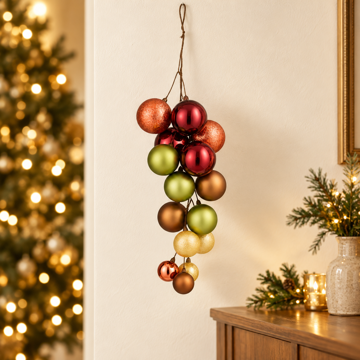 Grappolo natalizio di palline rosso scuro e marrone 46 cm – Mica Decorations