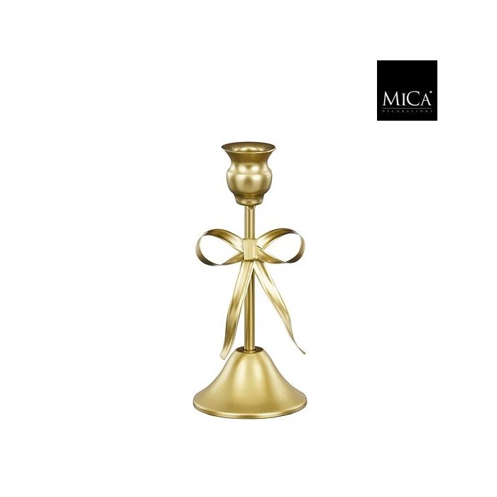 Portacandela natalizio dorato con fiocco 20,5 cm – Mica Decorations