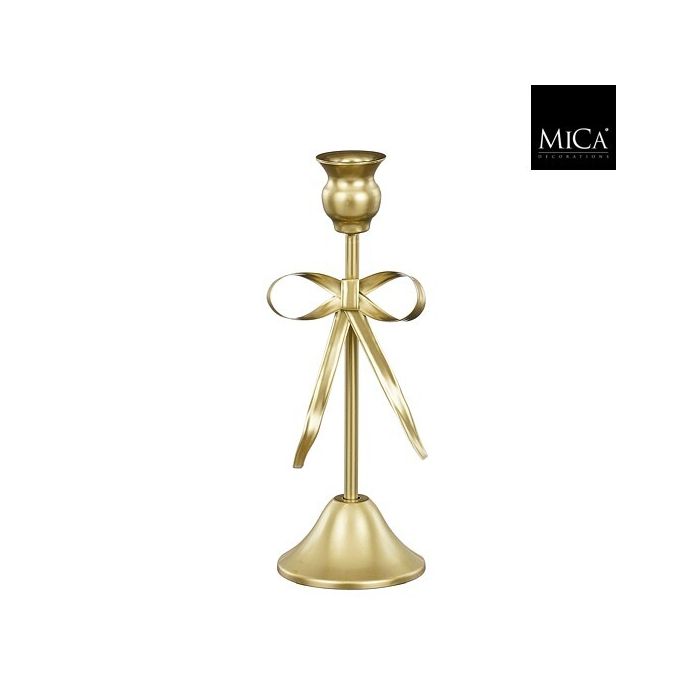 Portacandela natalizio dorato con fiocco 25 cm – Mica Decorations