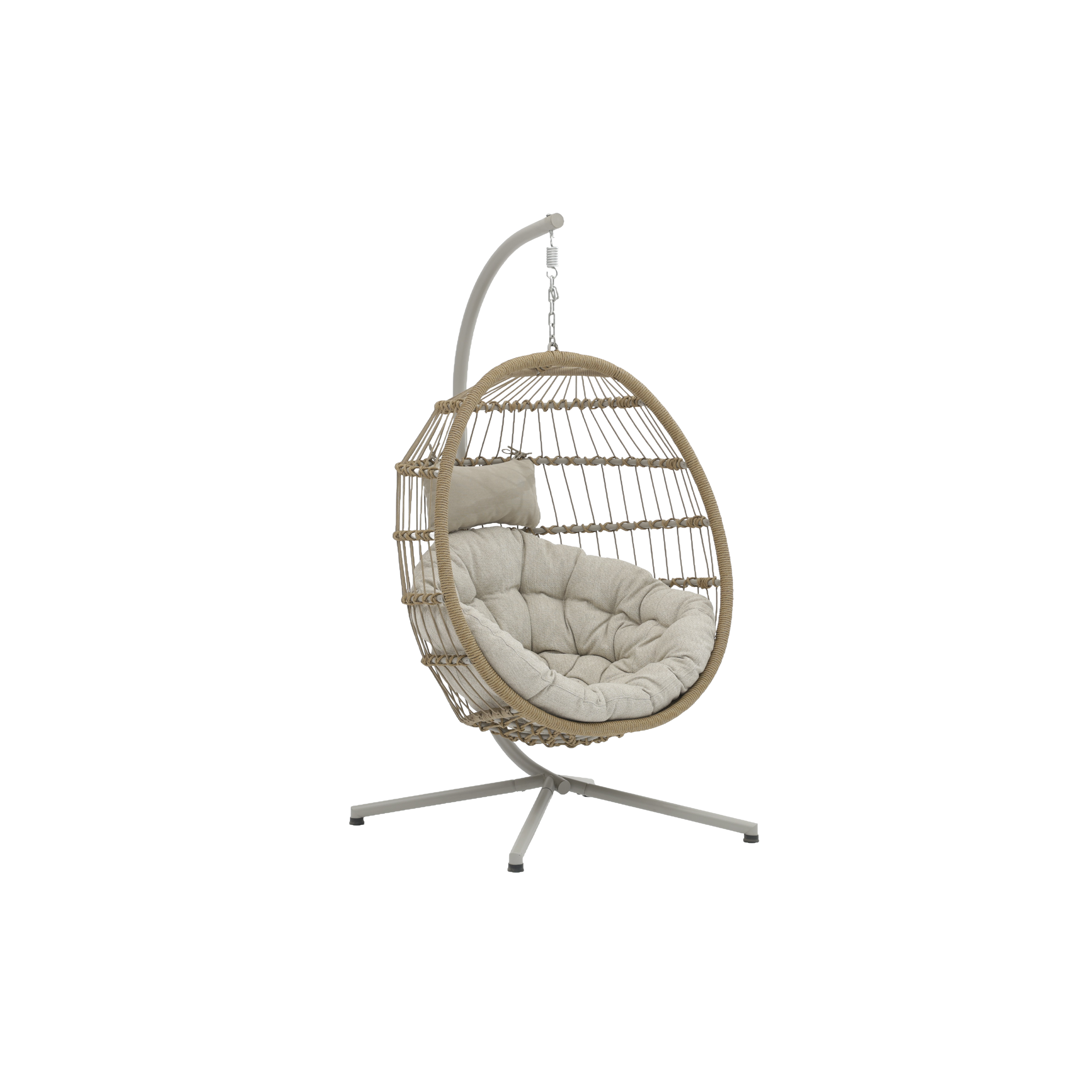 Poltrona sospesa da giardino in rattan con cuscini beige – Marta