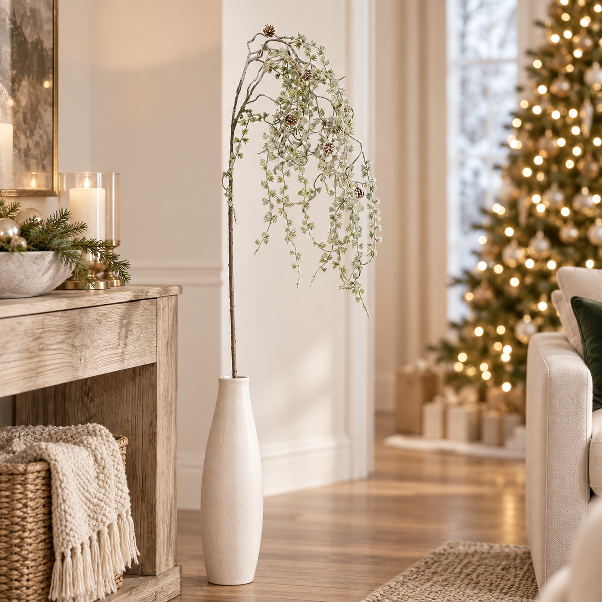 Ramo di podocarpo artificiale verde brinato 126 cm – Mica Decorations