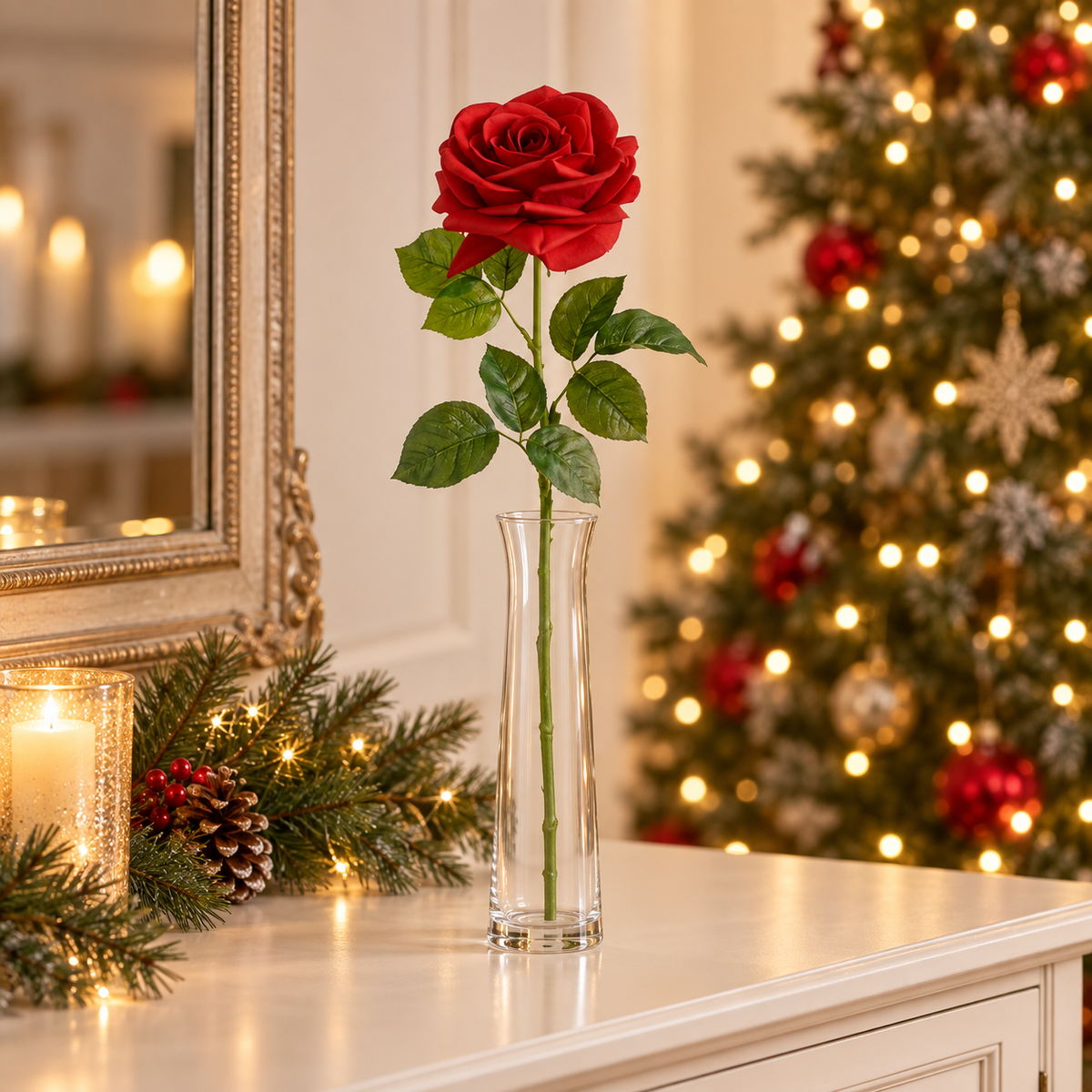 Rosa artificiale rossa Real Touch 65 cm – Mica Decorations
