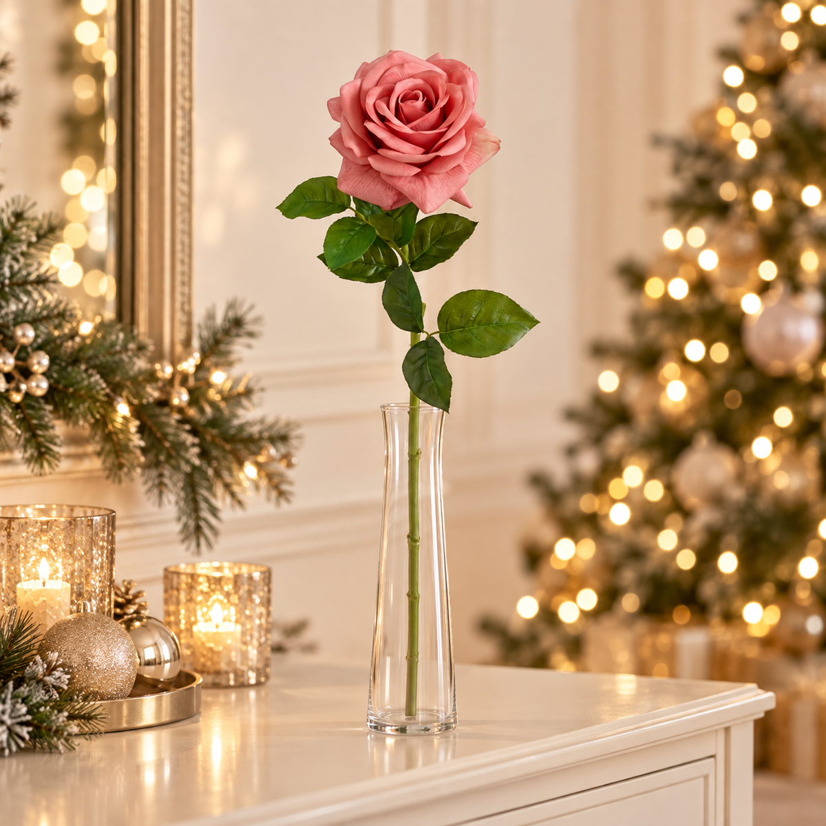 Rosa artificiale rosa Real Touch 65 cm – Mica Decorations