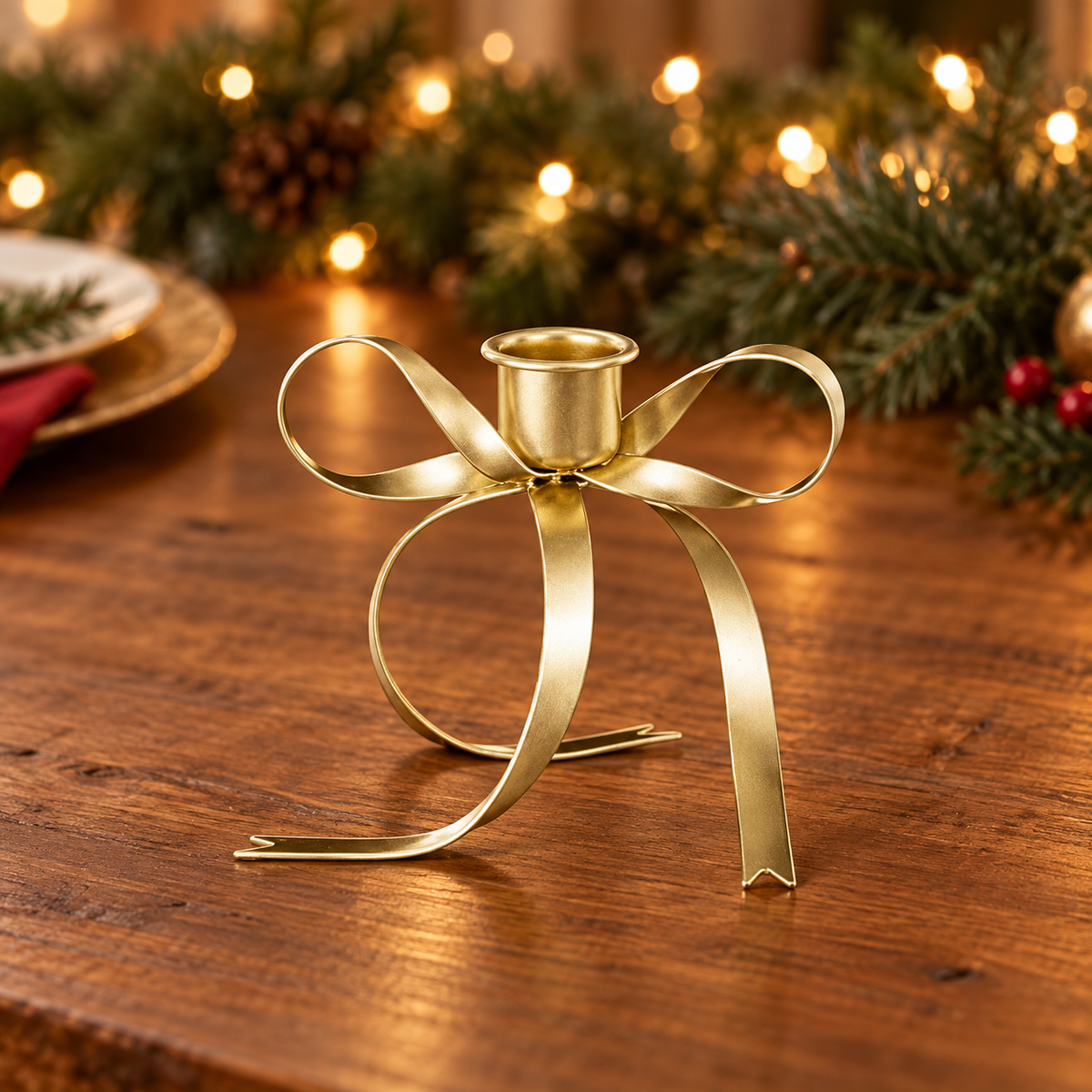 Portacandela natalizio con fiocco dorato 10 cm – Mica Decorations