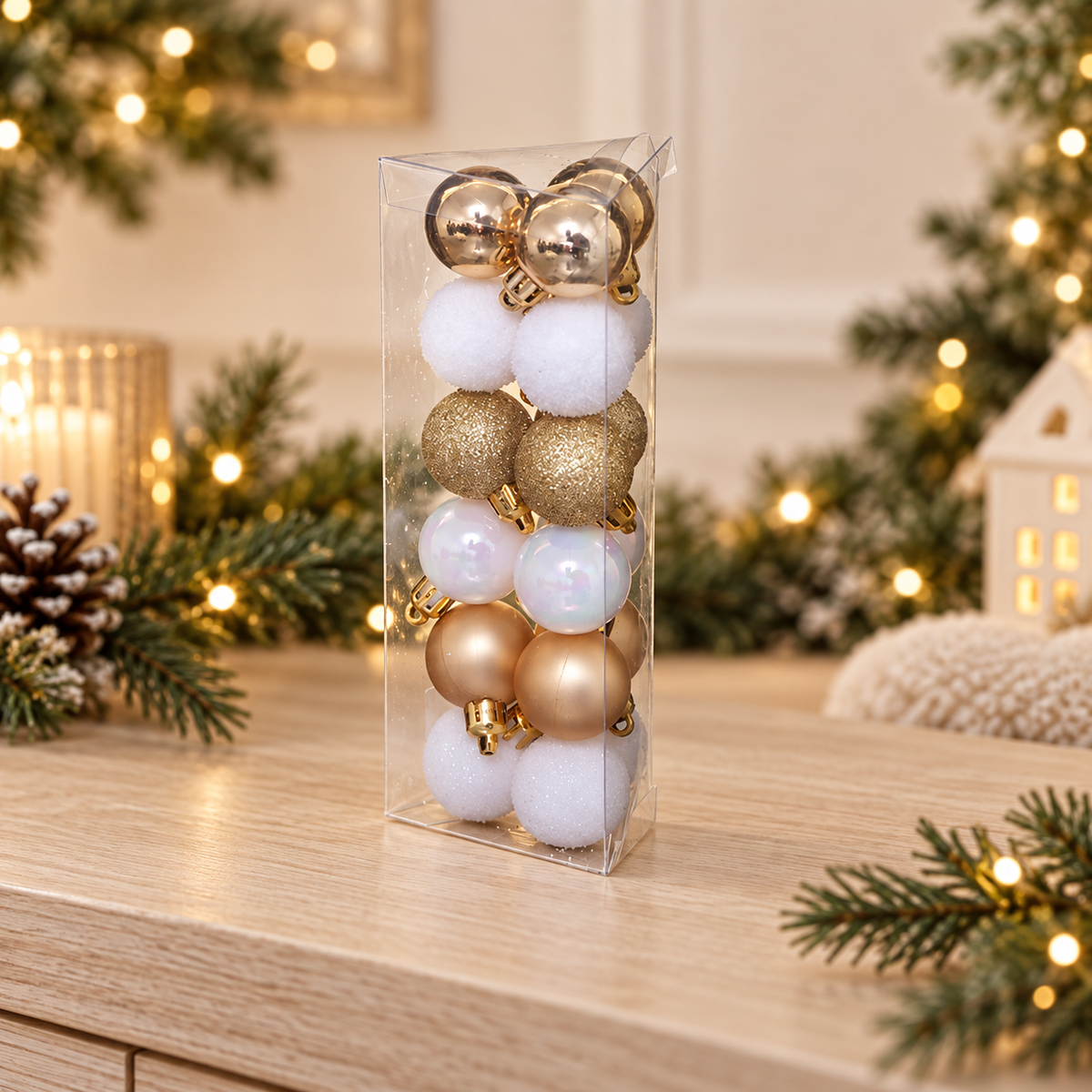 Palline di Natale oro e bianco Ø 3 cm – set da 18