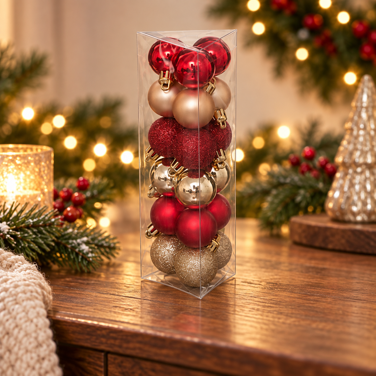 Palline di Natale rosso e oro Ø 3 cm – set da 18