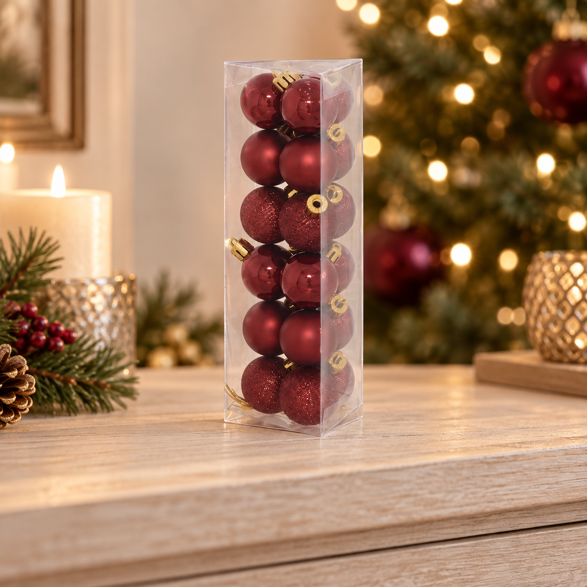 Palline di Natale granata Ø 3 cm – set da 18