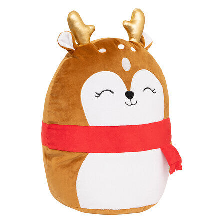 Renna Squishy in peluche marrone con sciarpa rossa 35 cm