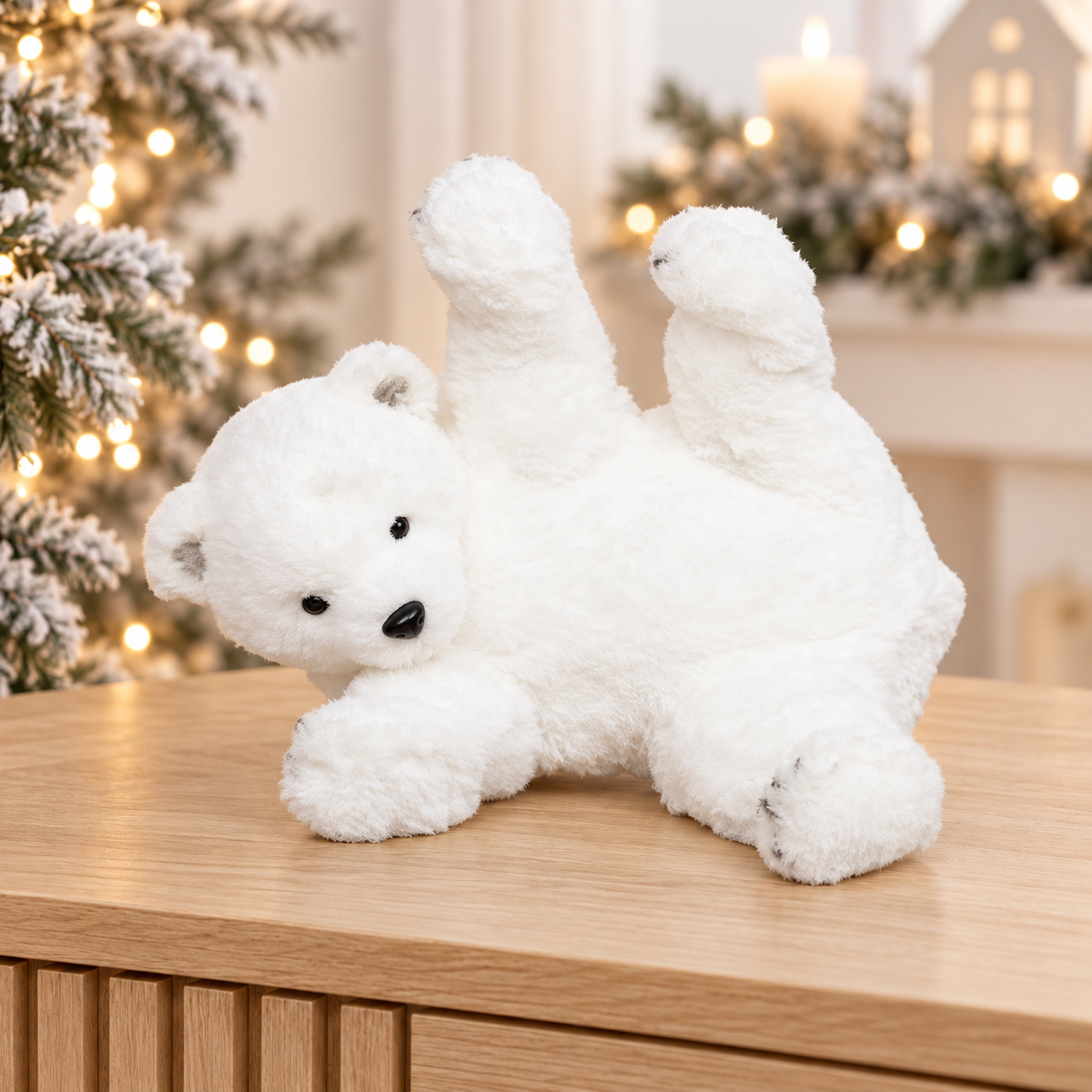 Orso polare natalizio bianco sdraiato – 28 × 21 × 21 cm