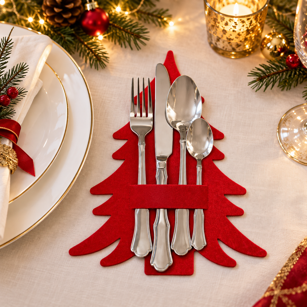 Set 4 portaposate natalizi ad albero rossi – 21 × 25 cm