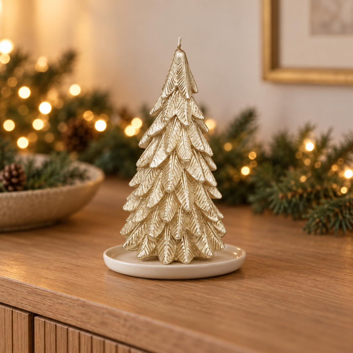 Candela natalizia ad albero con finitura metallizzata – 20 cm