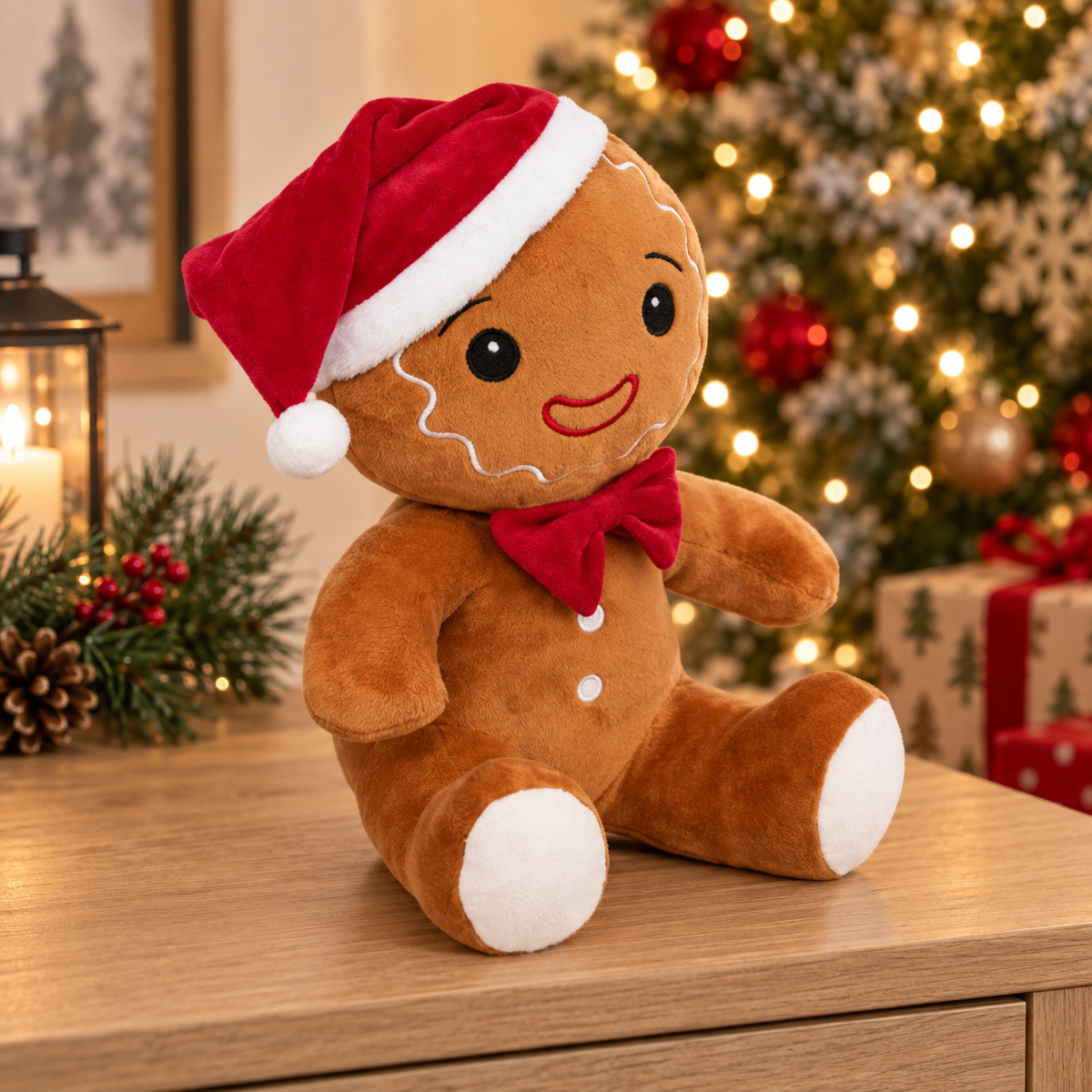 Peluche pan di zenzero con cappello di Natale – 25 cm