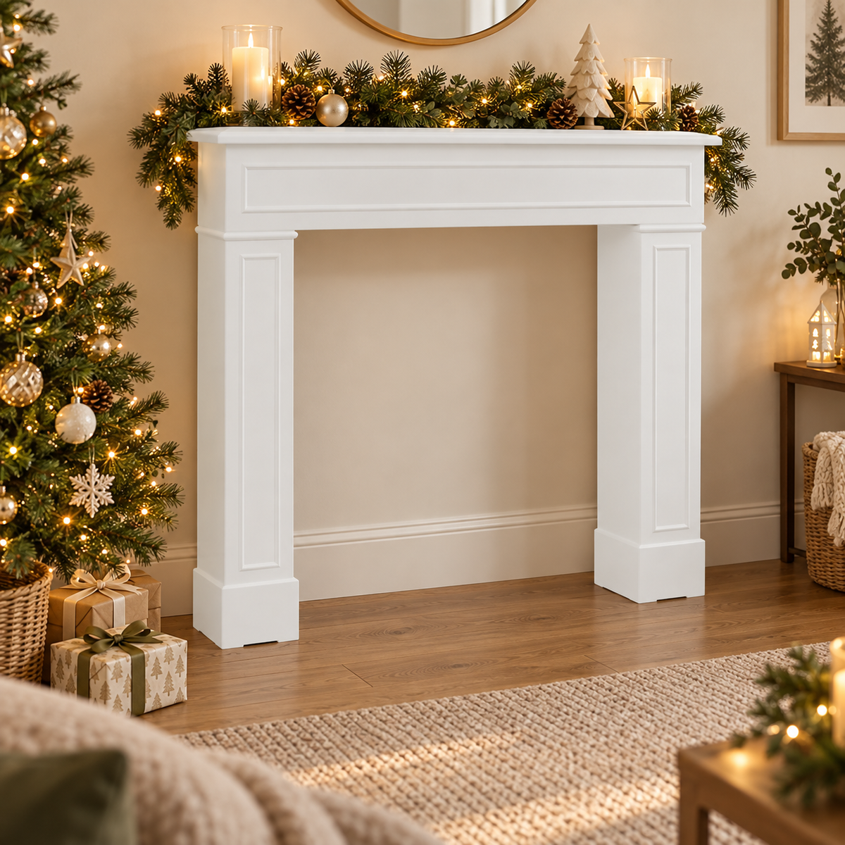Cornice camino decorativa bianca in MDF 103 × 20 × 96 cm