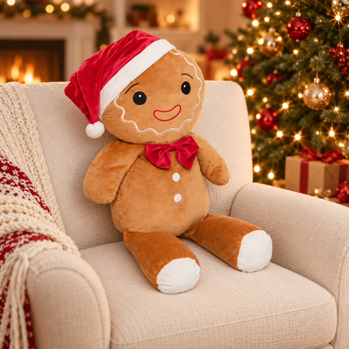 Pupazzo pan di zenzero natalizio in peluche – 60 cm