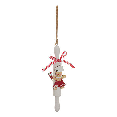 Mattarello natalizio decorativo in legno con biscotto 20 cm