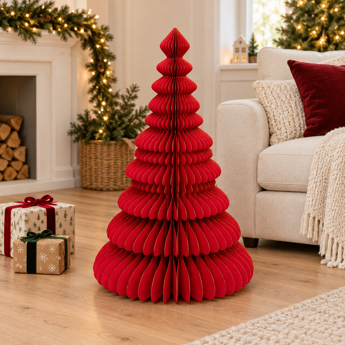 Albero di Natale decorativo in carta rossa 90 cm