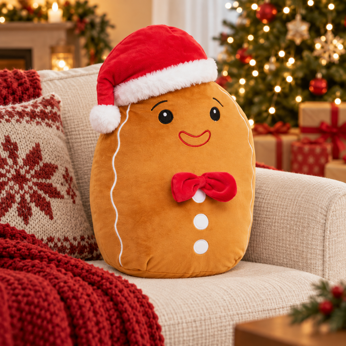 Peluche natalizio pan di zenzero Squishy con cappello rosso