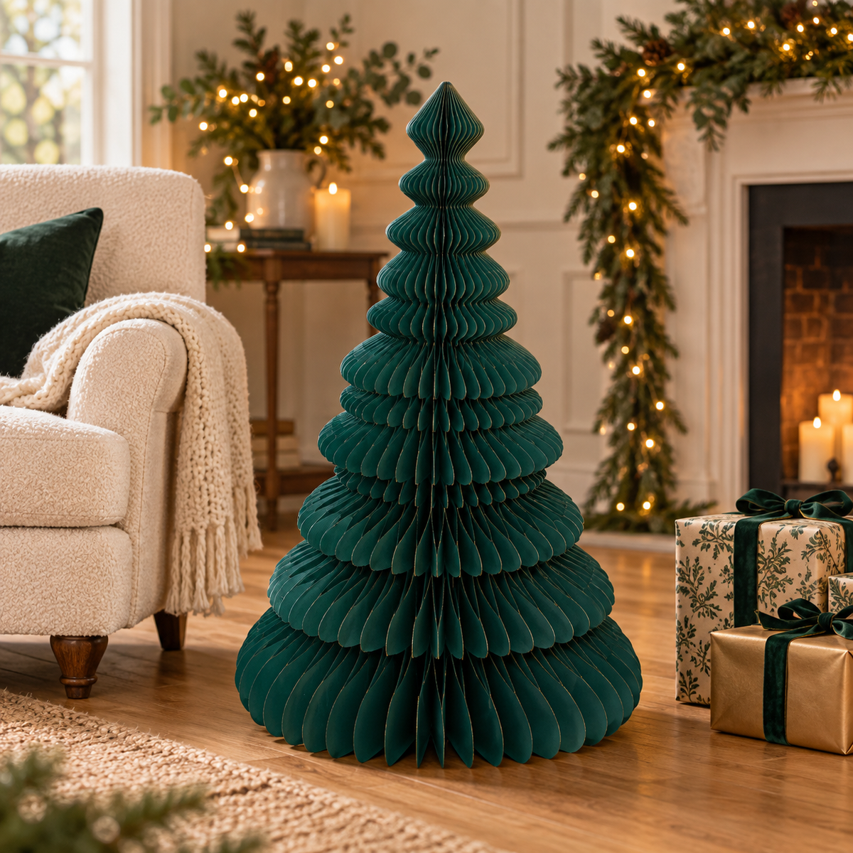 Albero di Natale in carta verde a nido d’ape 90 cm