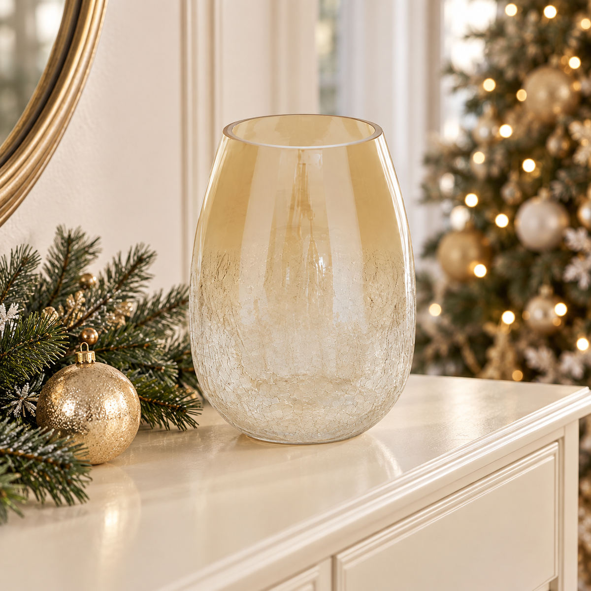 Vaso Alexis in vetro craquelé champagne, altezza 25 cm