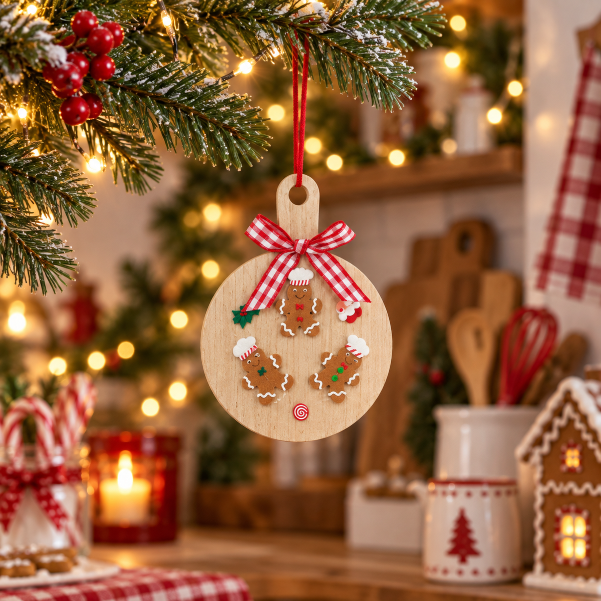 Decorazione natalizia tagliere con biscotti in legno 14 cm