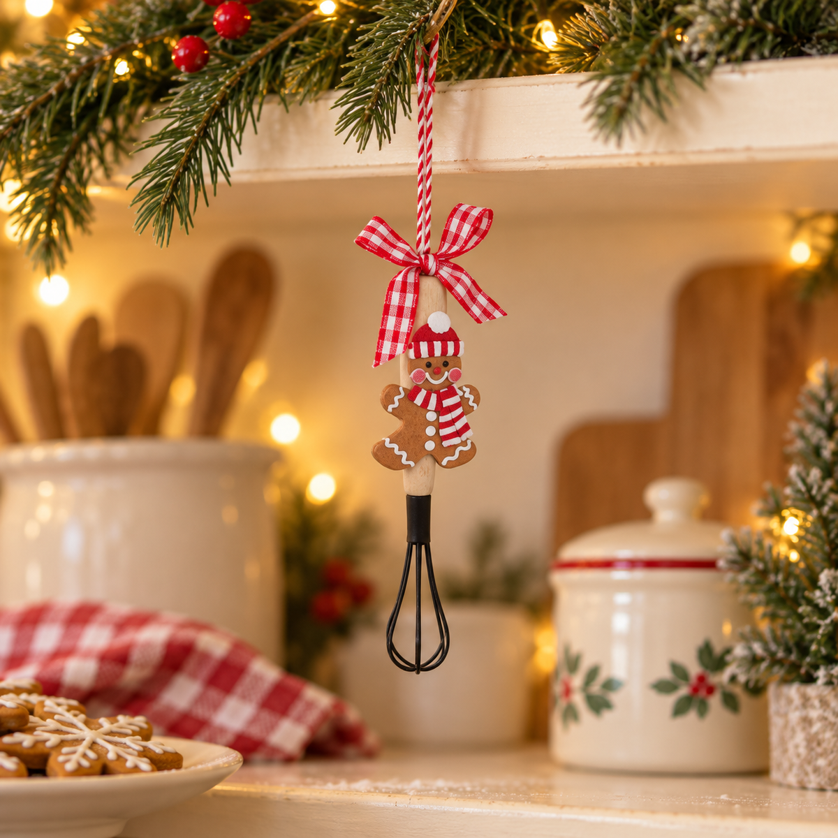 Pendente natalizio utensile da cucina con omino biscotto 13 cm
