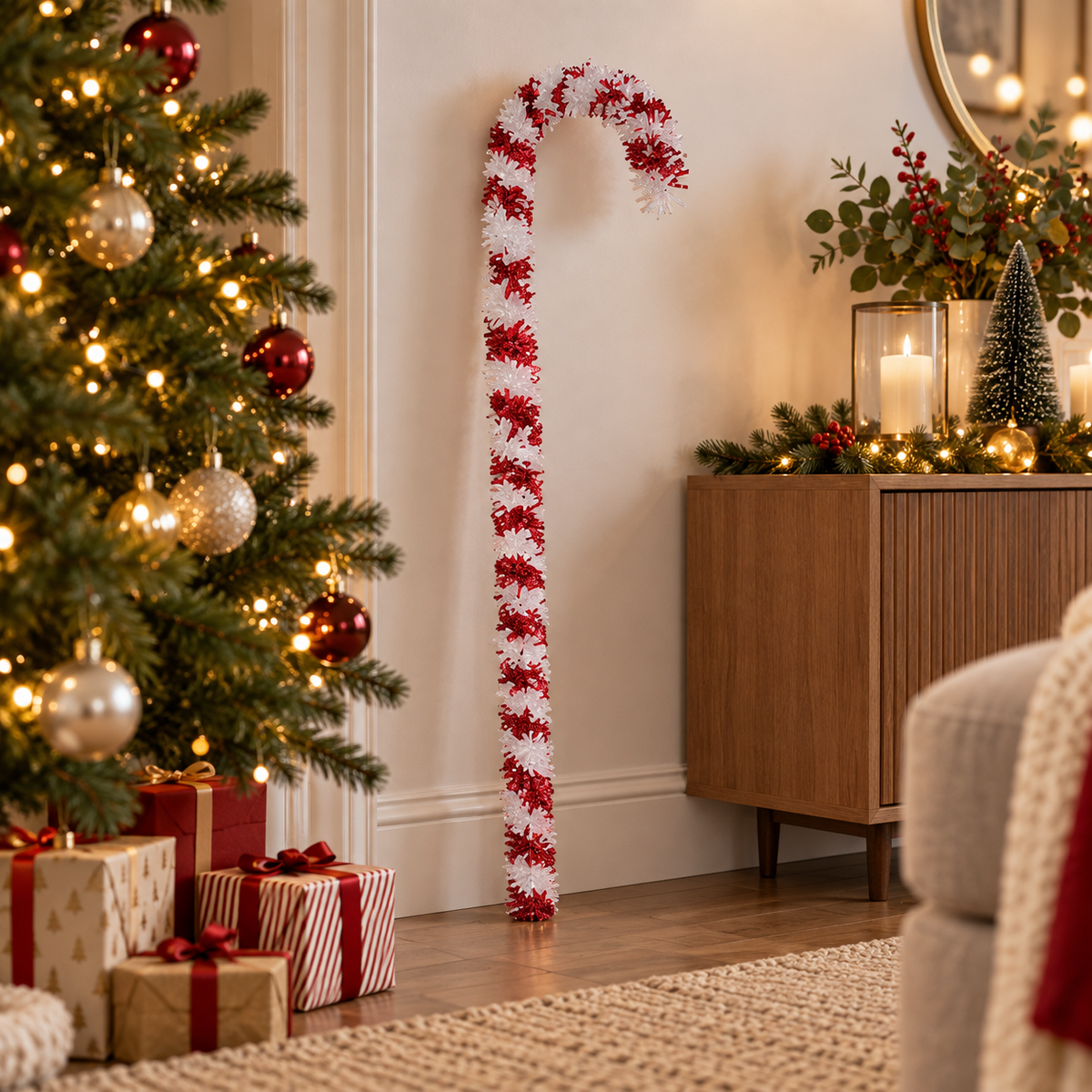 Candy cane natalizio decorativo rosso e bianco 120 cm