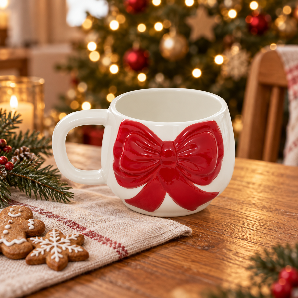 Tazza natalizia con fiocco rosso in dolomite 500 ml