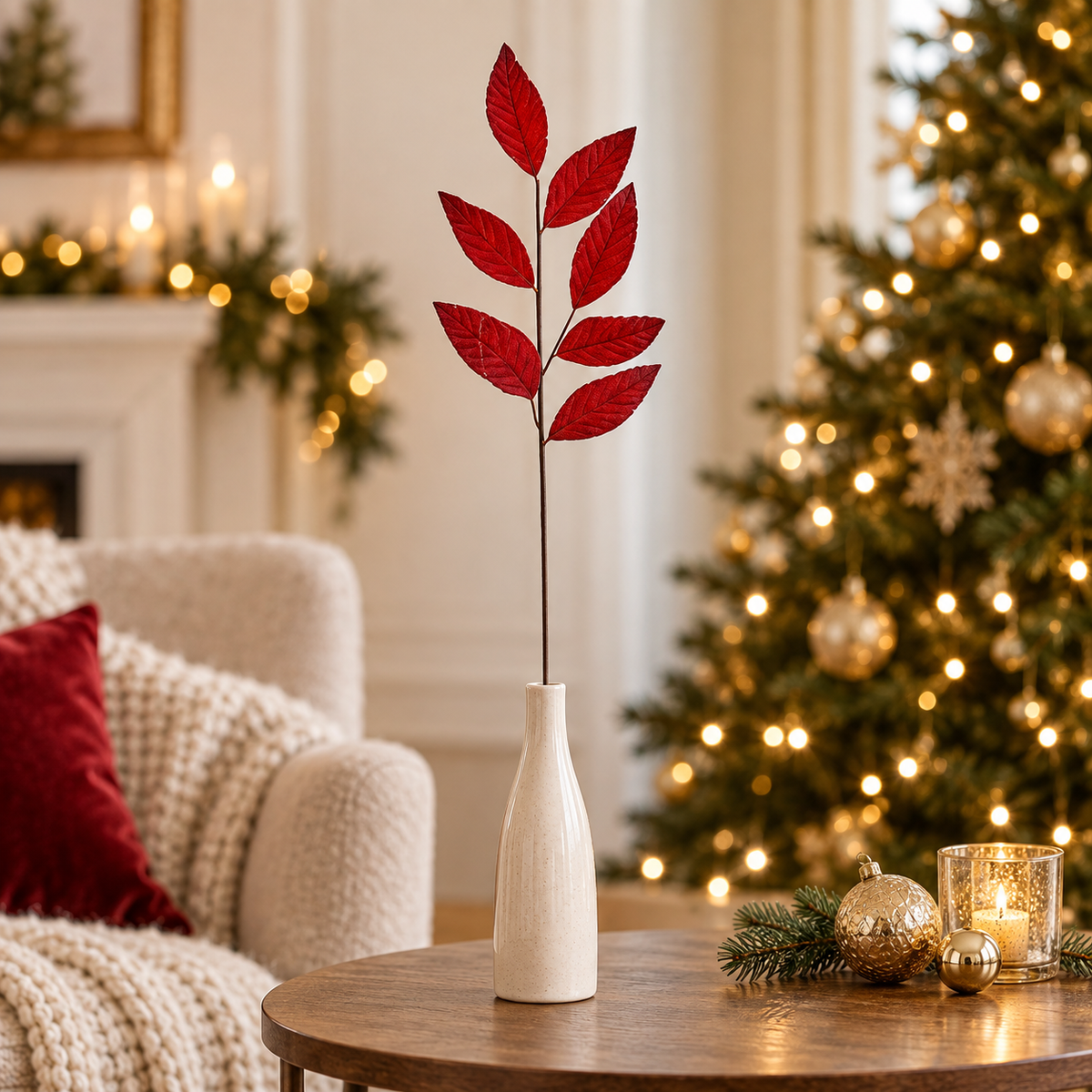 Ramo decorativo natalizio con foglie rosse Chic, 62 cm