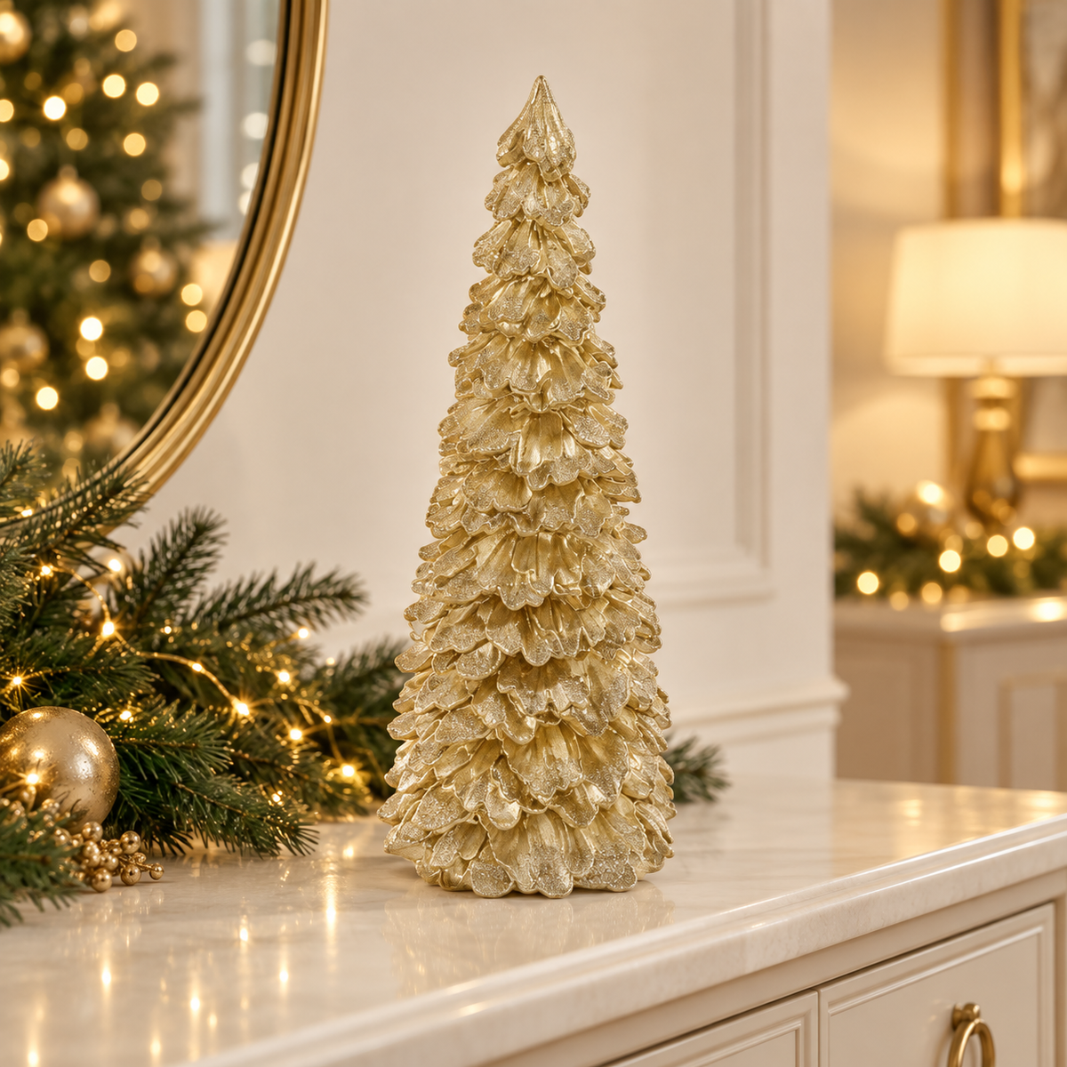 Albero di Natale decorativo dorato in resina, 31 cm