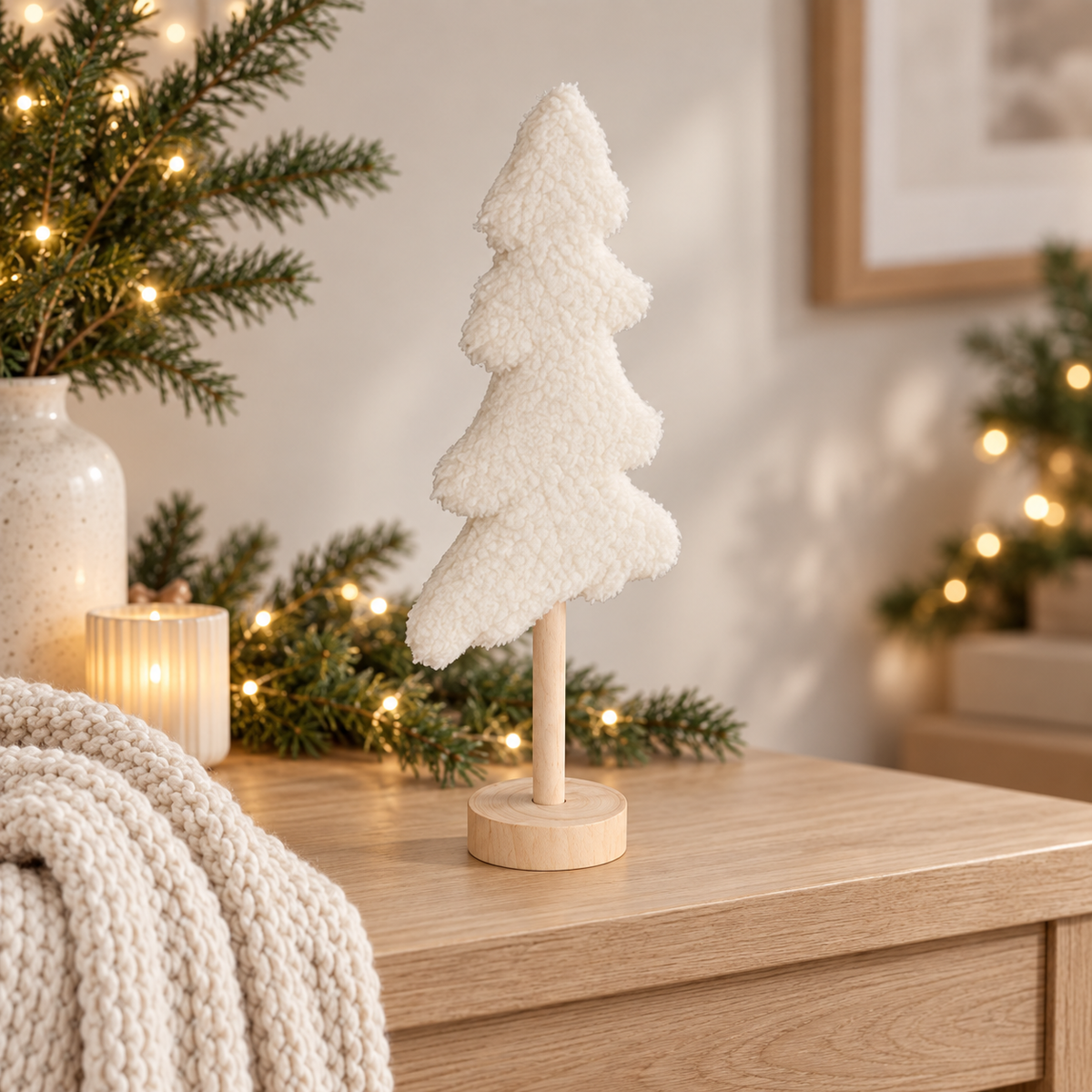 Albero di Natale decorativo Sherpa beige, 34 cm