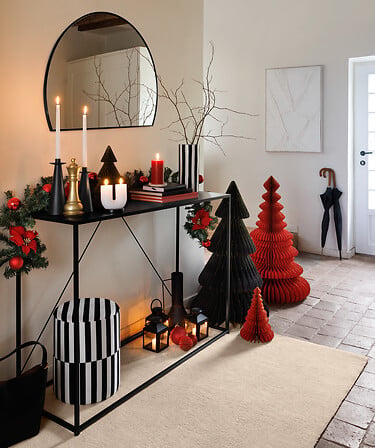 Albero di Natale decorativo in carta rossa con bordi dorati 30 cm